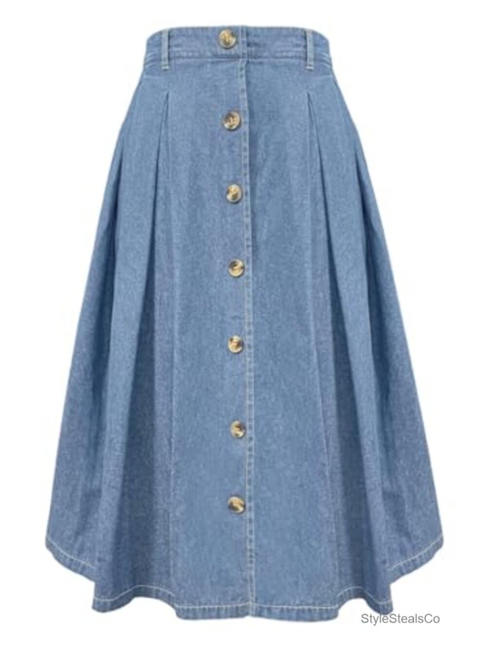 Pleated A-Line Midi Skirt Elastic Waist Button Front Flared Long Skirt with